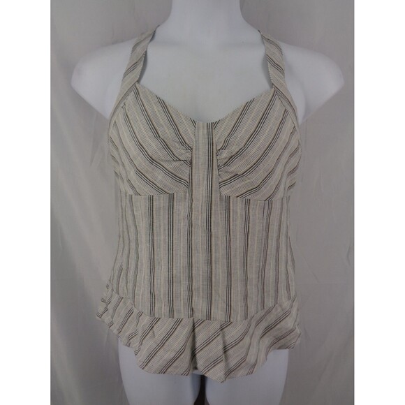 Ann Taylor Loft Stripe Linen Blend Halter Top Size 10 Y2K Tie Neck New - Picture 1 of 9